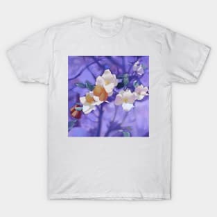 White Blossoms on Lavender T-Shirt